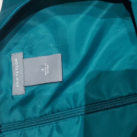 Ann Taylor Belted Satiny Sleath Dress Size 4 Peacock Blue Green - Picture 3 of 5